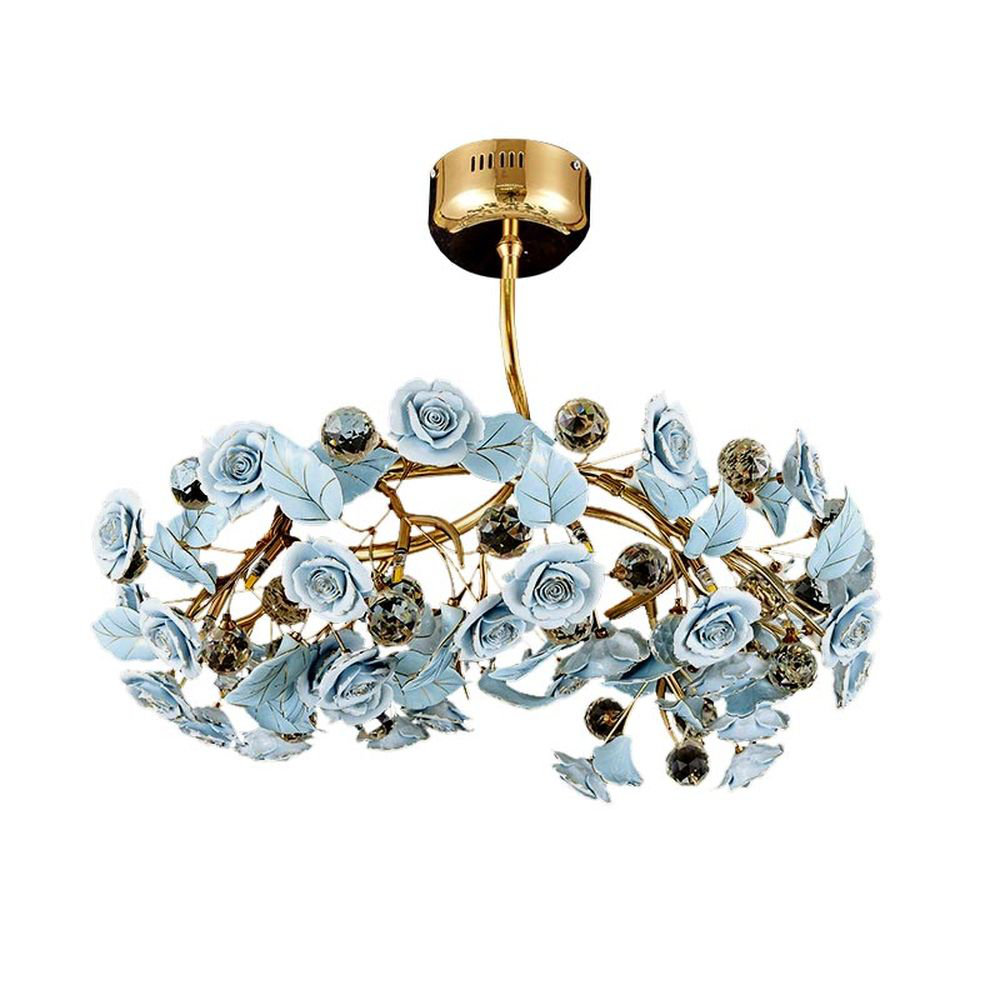 House of Hampton® Gurbachan Light Brass Crystal Round Garden of Roses Semi-flush Pendant Chandelier | Wayfair