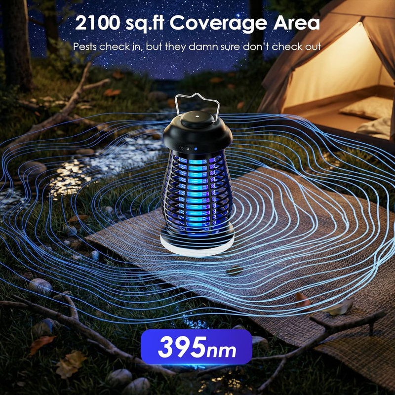 Lanterne de camping 2-en-1 et Bug Zapper - grille haute tension 4200V, couvre 2100 pieds carrés, étanche IP67, batterie 4800Mah, capteur de lumière intelligent pour le jardin, le camping, la cuisine, la chambre à coucher, le patio