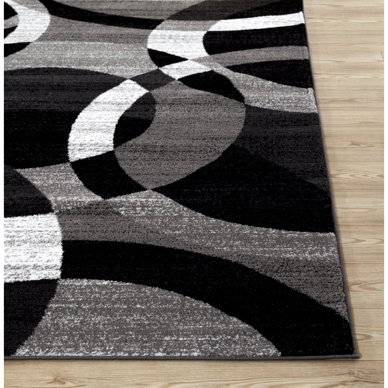 Mehul Woven Geometric Gray/Black/Ivory Area Rug - Modern Abstract Polypropylene Carpet for Living Room, Bedroom, Entryway, or Dining Room
