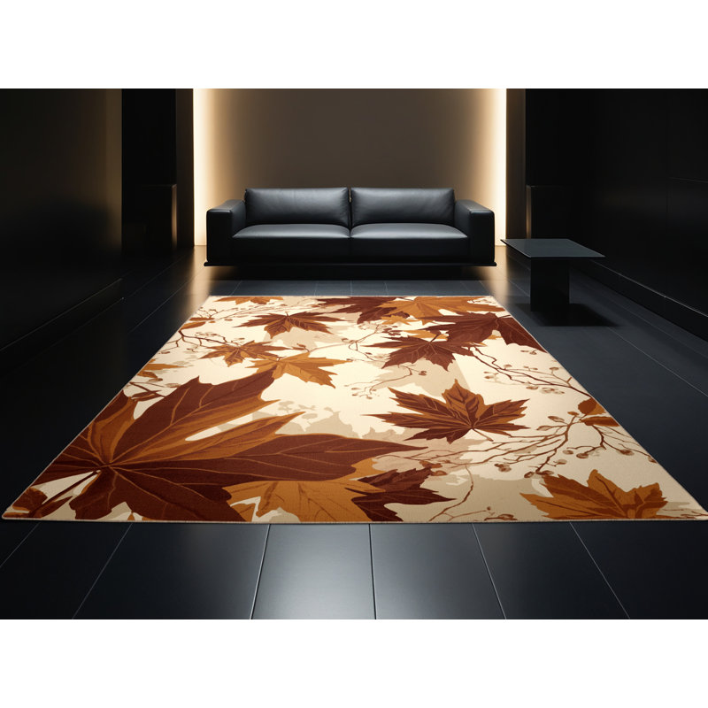 Tapis floral beige lavable à la machine Ortmund Vine, 4' Square