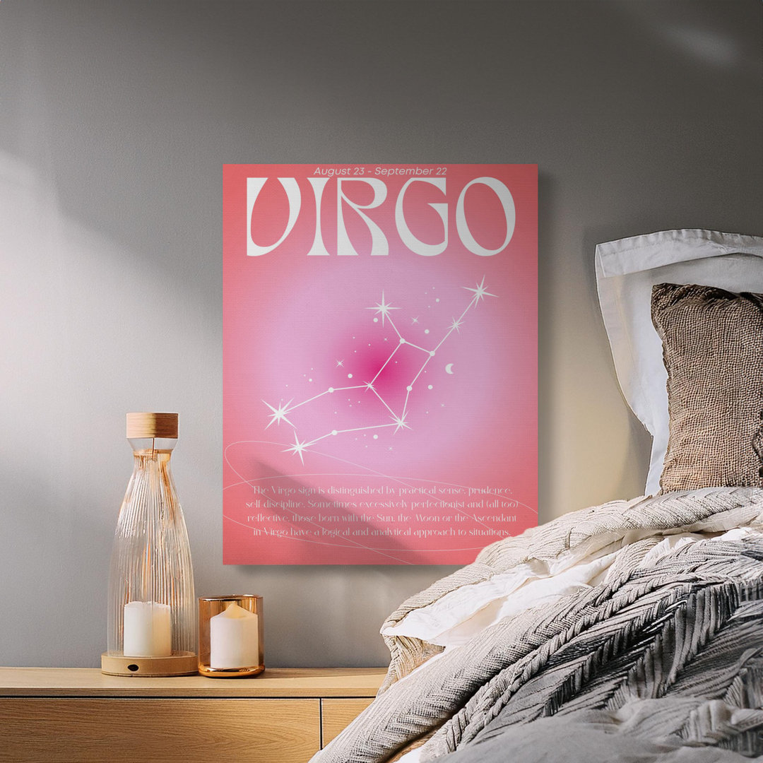 Virgo Zodiac Pink Celestial Canvas Wall Art