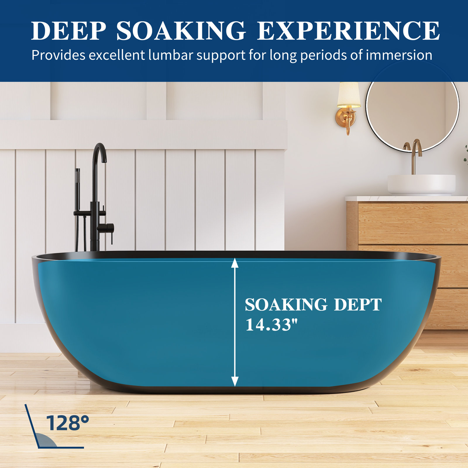 Forma 69" Solid Surface Soaking Bathtub, Black