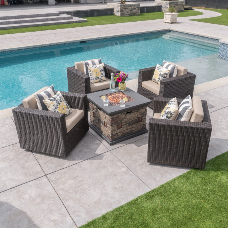 Furst 4 - Person Patio Conversation Set with Cushions, Dark Brown