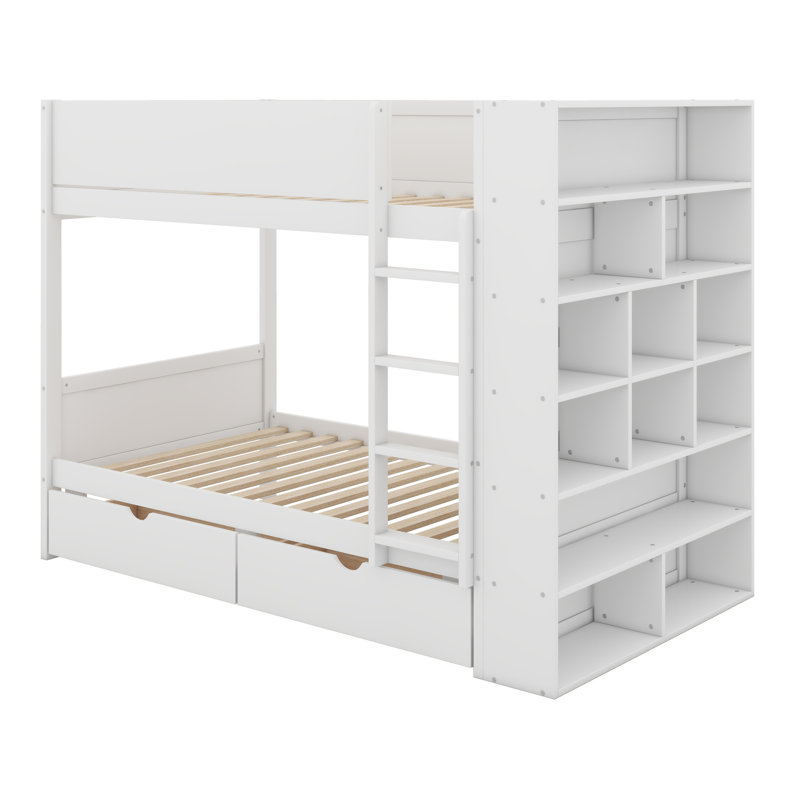 Louis Solid Bunk Bed With 2 Drawers, Twin Over Twin, White