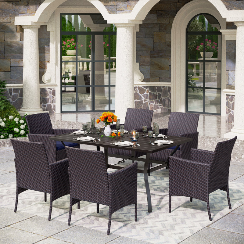 6 - Person Wicker Patio Dining Set with Rectangular Table , Cushions Included