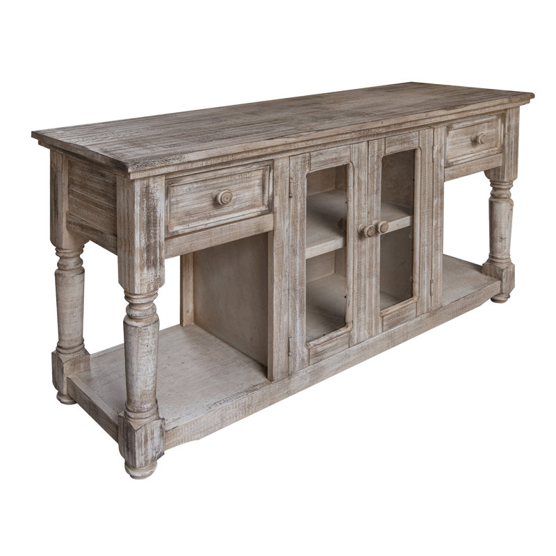 Table de canapé avec 2 tiroirs et 2 portes Aruba avec finition blanche, Sable flottant