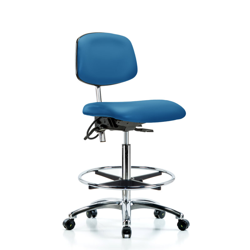 Vinyl Drafting Chair with Headrest, Blue, Casters, Not Included
