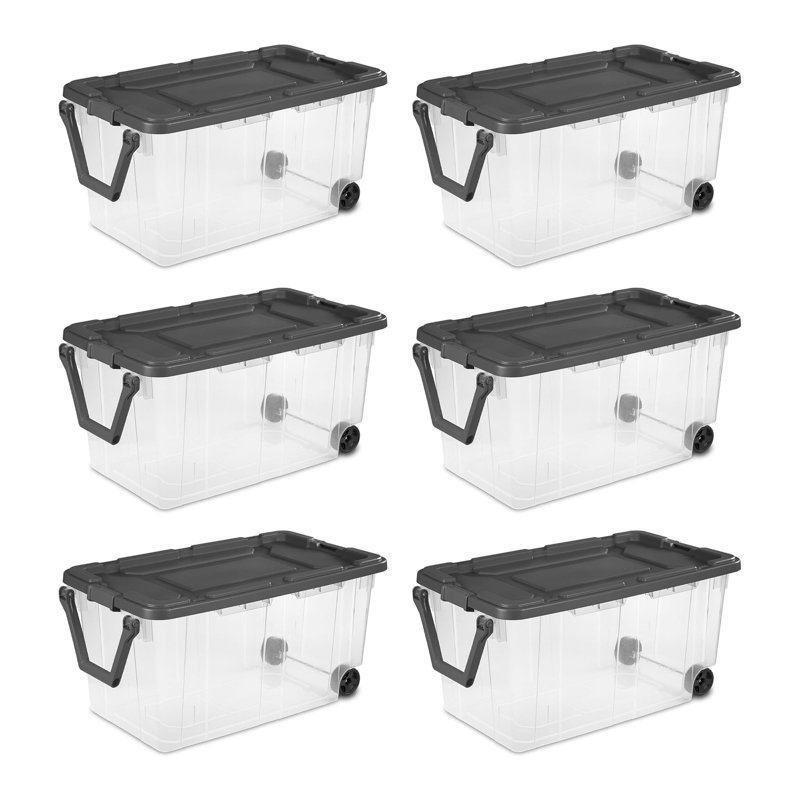 Contenants de rangement empilables en plastique transparent avec couvercle Sterilite, 160 pintes, Transparent / gris