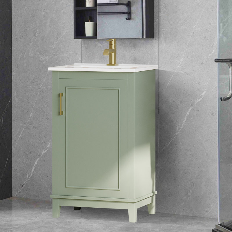 Petit meuble-lavabo moderne avec lavabo en céramique et beaucoup de rangement, Blanc