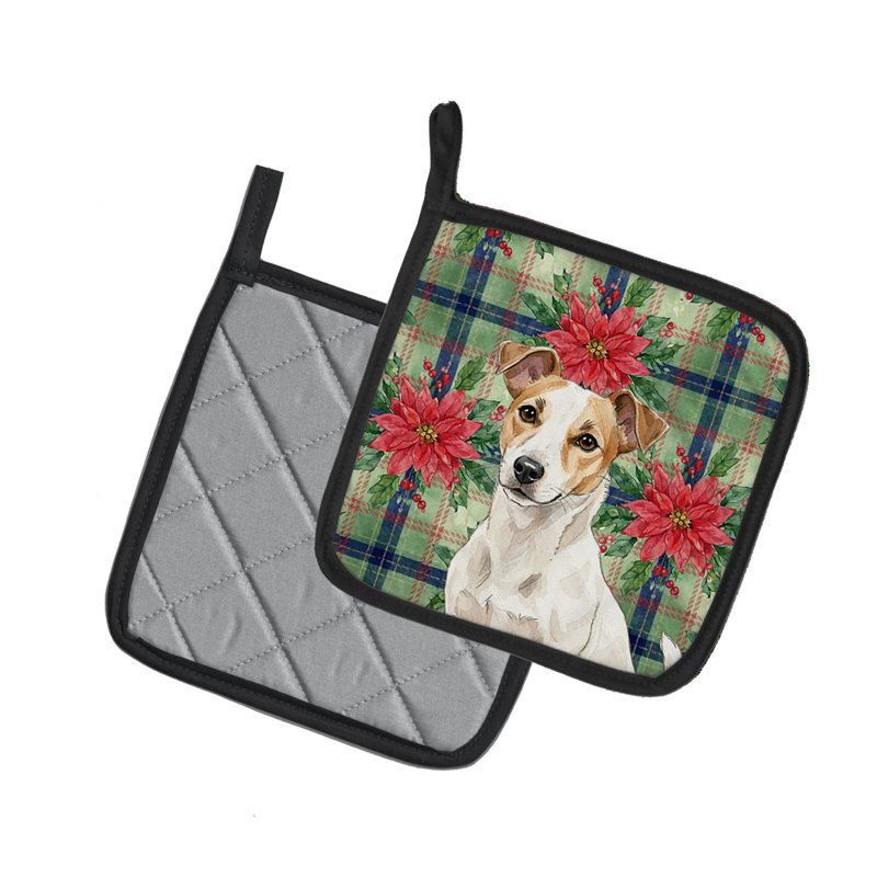 Paire de poignées de Noël blanc et brun clair Jack Russell Terrier