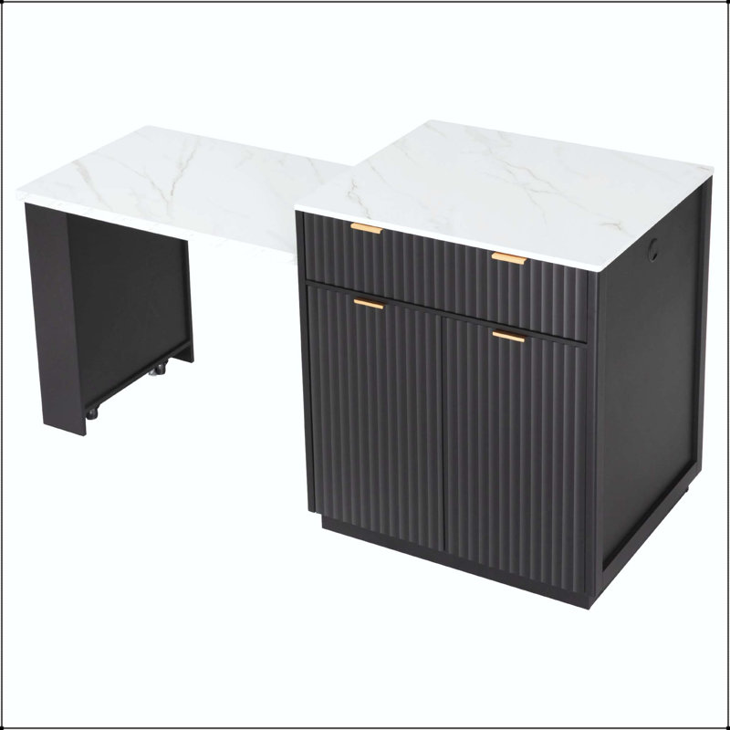 82.6" Fluted Kitchen Island with Extendable Dining Table (Seats 4-6) – Black, Black