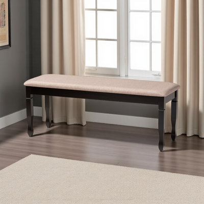 Giordana Dining Bench Upholstered in Sand Fabric & Dark Brown, 18.77" H X 47.54" W X 15.81" D