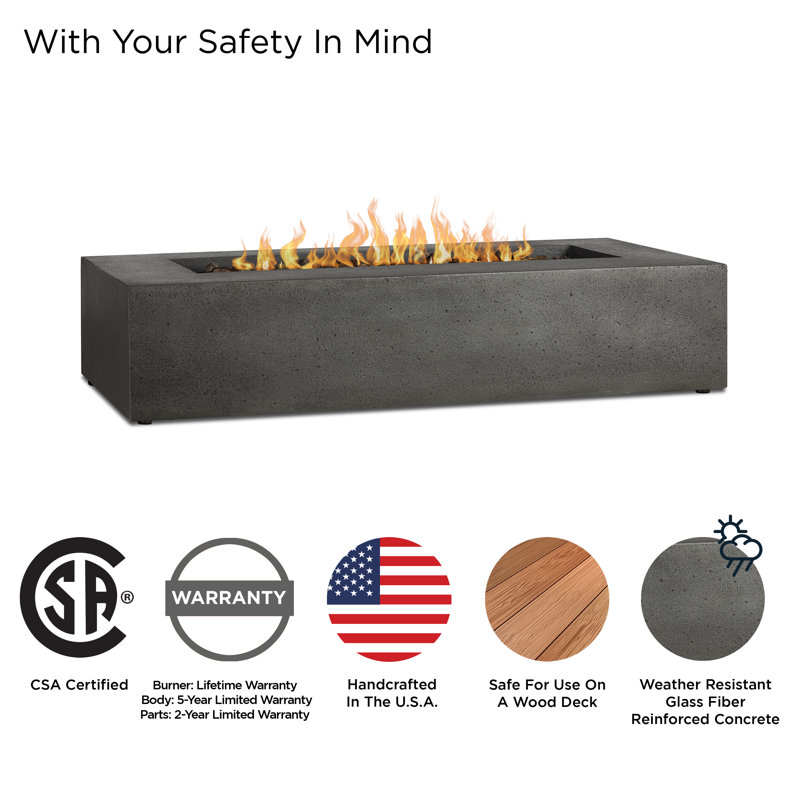 Geneva Concrete Propane Fire Pit Table, Carbon, 12.75" H x 56.5" W x 28.5" D