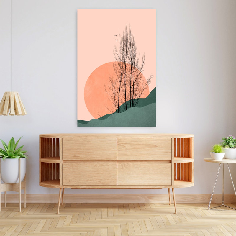 Art contemporain, paysage contemporain abstrait, oiseau, H 48 po x l 32 po