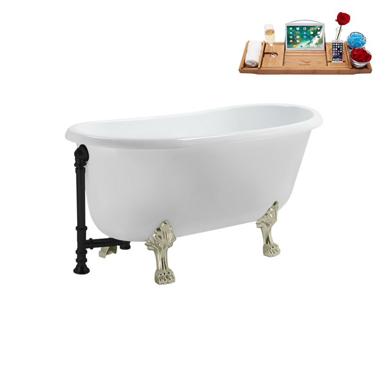 57.5'' x 29.5'' Soaking Acrylic Bathtub, Matte Black, Brushed Nickel