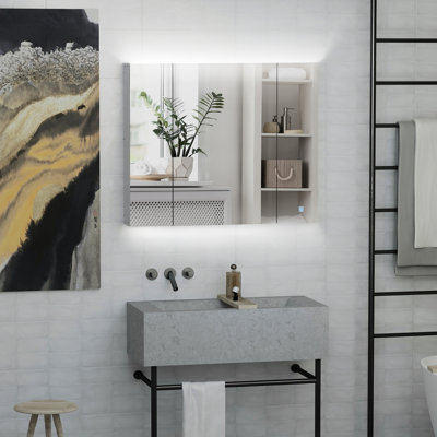 Bathroom Mirror Cabinet With Dimmer And Power Supply, 35.5 X 29.5", White Led Organizer, 35.5x29.5" Medicine Dimmer, , - Practical Solution