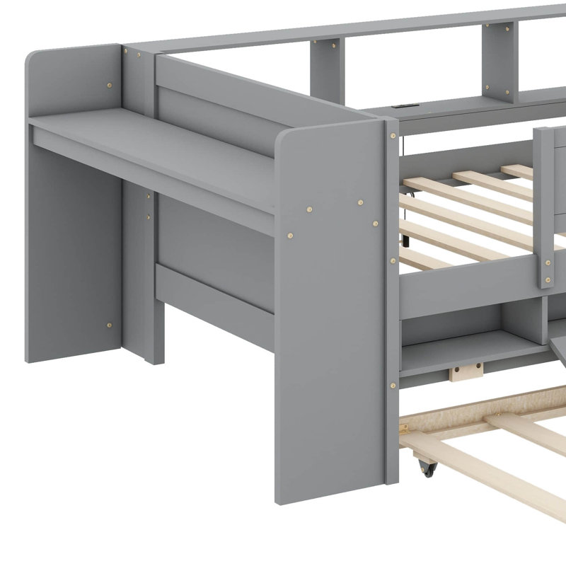 Versatile Twin Daybed With Built-In Drawers And Trundle Bed, Headboard Storage Compartments, Tables, And Convenient USB Charging Station