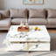 Table basse moderne carrée texturée en marbre avec 4 tiroirs et base suspendue