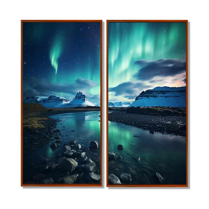 Islandais Borealis «Winter», art mural vert, H 40 po x l 40 po, Reproduction encadrée sans passe-partout, Brun