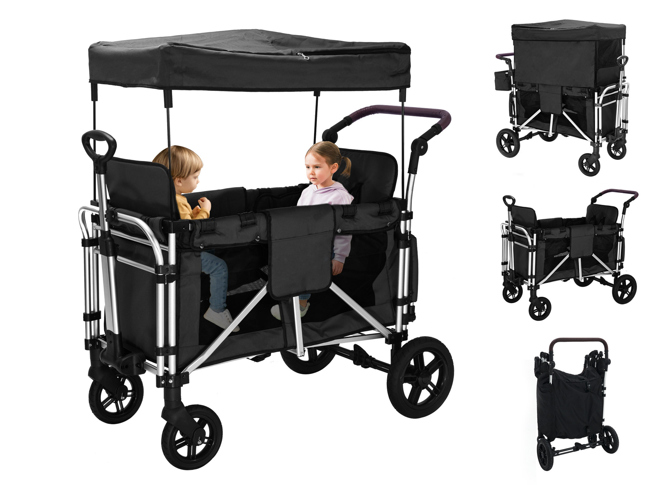 GAOMON Double Stroller Track Tandem Stroller For Infant And Toddler, Foldable Pushchair Bassinet Pram, Multi-Position Reversible