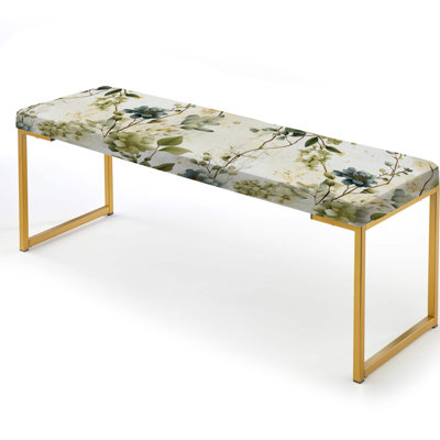 Green Botanical Dreams - Patchwork Upholstered Gold Bench