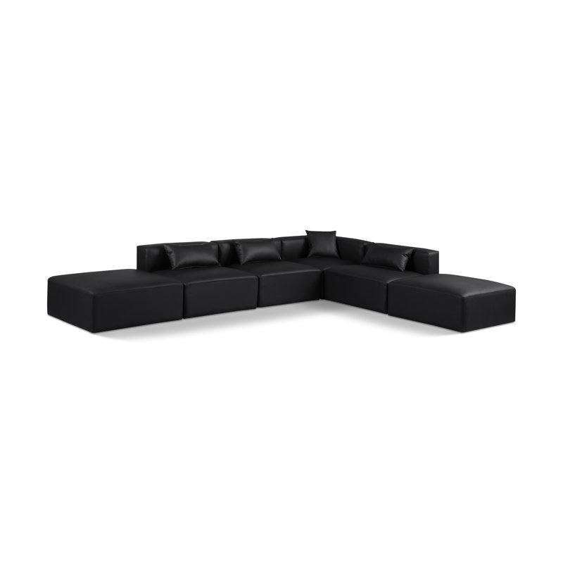 Houswerth Upholstered L-Shaped Sectional Reversible, Black Vegan Leather