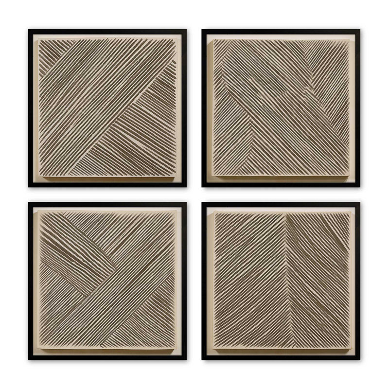 Ensemble de 4 impressions sur toile dans un cadre en érable Modern Modern Illusion, 20 po x 20 po, Noir satiné