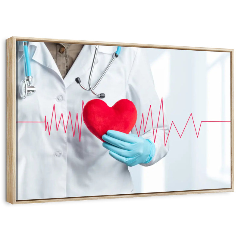 Soins médicaux pour cardiologue, Cadre flottant en bois naturel, 37 po x 25 po