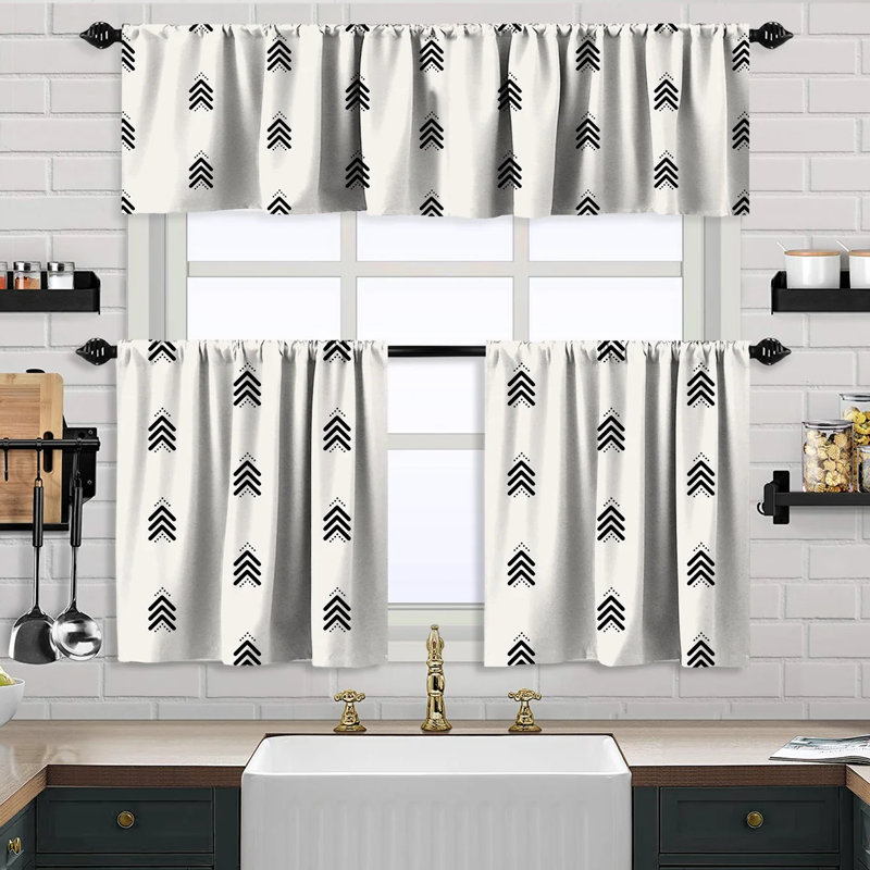 Cantonnière Boho Design et rideau 2 niveaux, Blanc, L 24 po x L 24 po