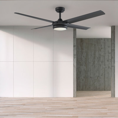 Burslem 56'' Indoor / Outdoor Ceiling Fan with Light and Remote, Color Changing LED, 6-Speed, 4-Blade, Quiet DC Motor – Matte Black