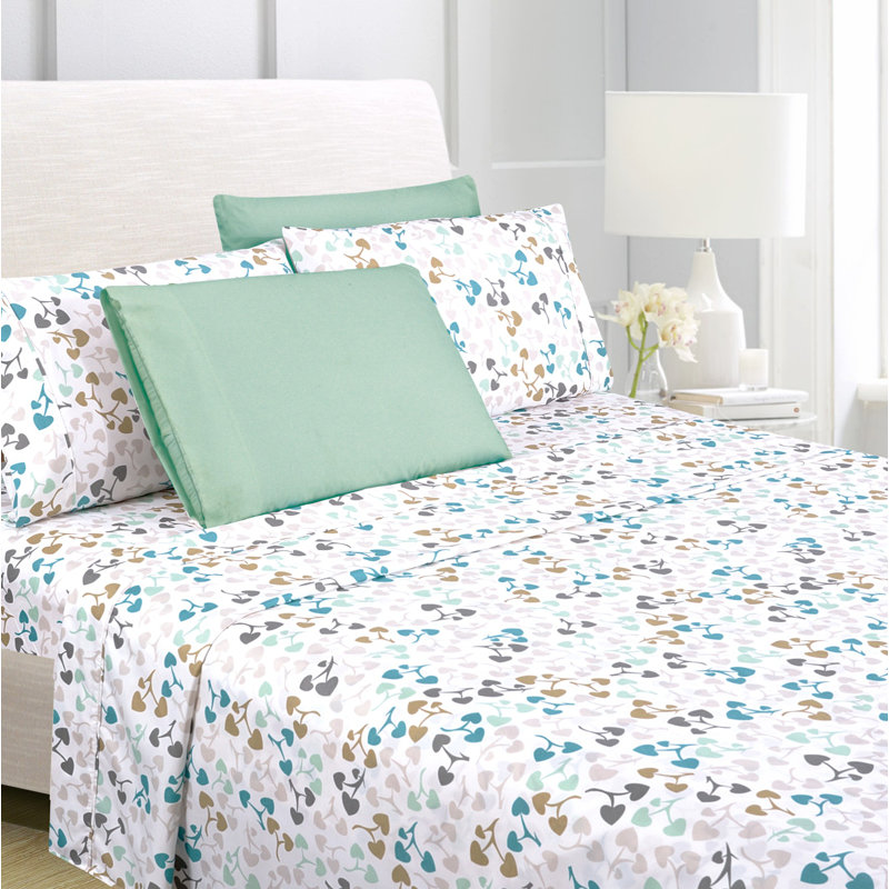Microfiber Floral Sheet Set, King Sheet Set + 1 Fitted Sheet + 4 Pillowcases
