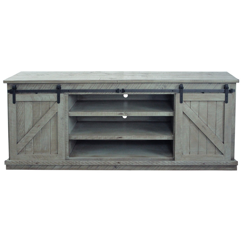Meuble télé pour téléviseur de 78 po ou moins en bois massif Mihika, Bleu pâle