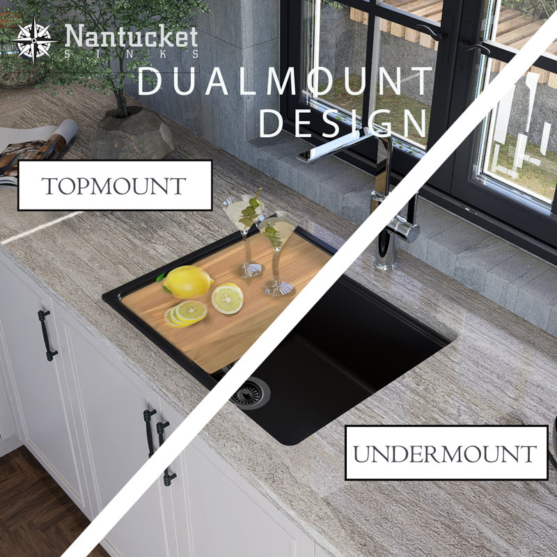 Nantucket Sinks 22 Inch  Dualmount Granite Composite Prep-Station with Side Set Drain, Matte White