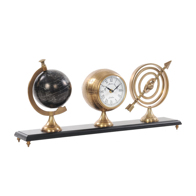 Horloge de table mécanique analogique en métal brun/noir