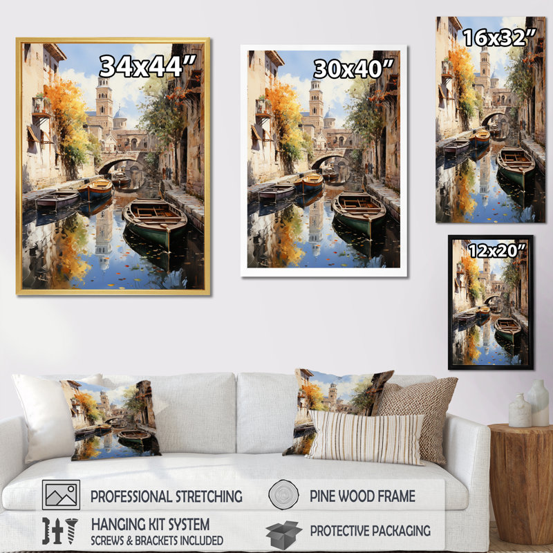 «Mackendrick Beige Canal Dramatic Canals High I», reproduction sur toile, Cadre flottant noir, H 32 po x l 16 po x P 1 po