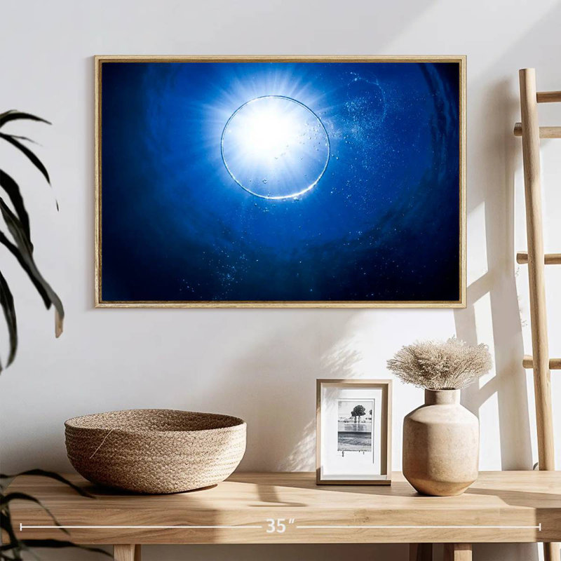 Underwater Bubble, 25" X 17", Floating Frame Natural Wood