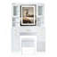 Meuble-lavabo vintage avec lumières miroir ajustables, 5 tiroirs, 4 armoires et station de charge pour la chambre à coucher