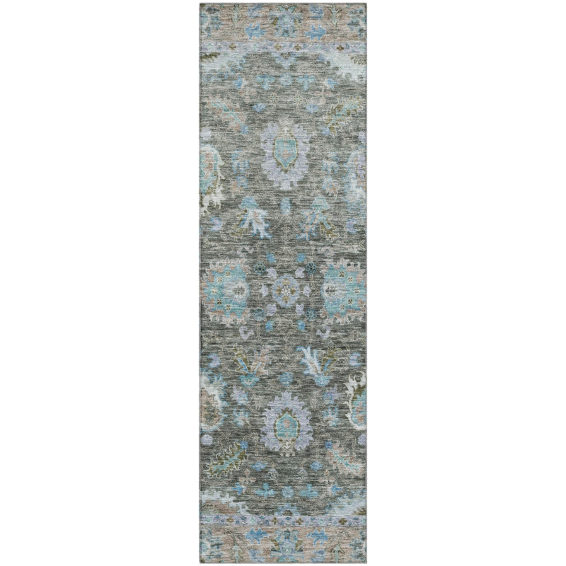 Premium Machine Washable Mayfield AMF2104 Global Rug, Teal, 2'6" x 3'10"