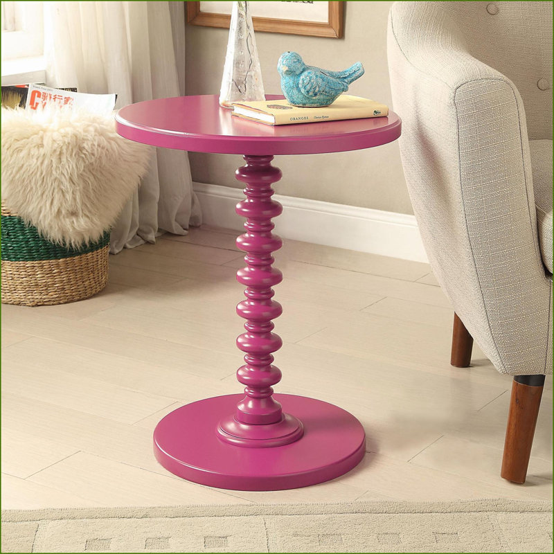 Table basse mauve ronde avec piédestal artisanal, décor polyvalent pour le salon et amp; Chambre à coucher, Mauve