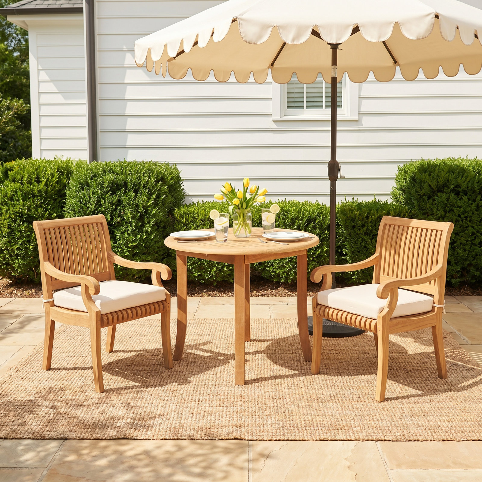 Massenburg 122" Teak Patio Bistro Set, 2