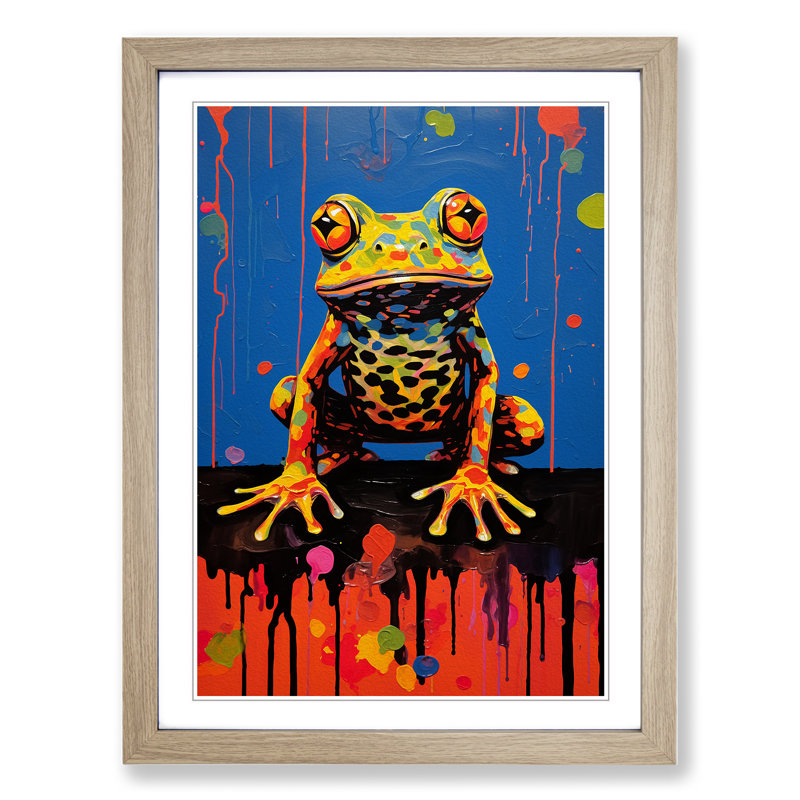 Frog Expressionism No.2 - Framed Print, Oak, 46cm H x 34cm W x 2cm D