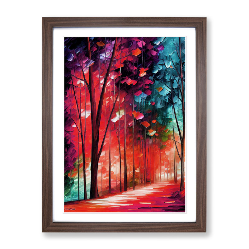 Vibrant Woodland Forest No.1 - Wall Art, 36cm H x 27cm W, Walnut Framed, White