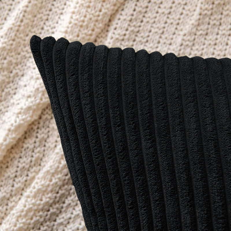 Striped Heavy Crushed Velvet Cushion Cover (Set Of 2) , Black