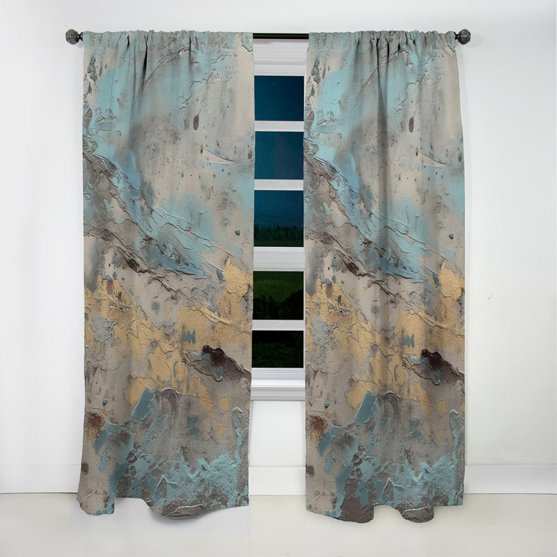Beige Blue Marbled Artistry II - Abstract Curtain - Blackout Geometric Curtain - 1 Panels, 52" W x 120" L