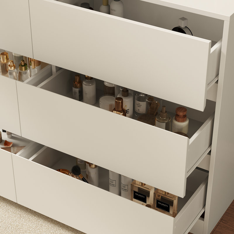 Table de coiffeuse extensible avec 6 tiroirs, Blanc
