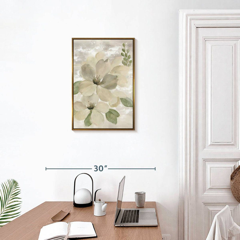 Blanc sur blanc sauge florale, Floating Frame Gold, 17" x 25"