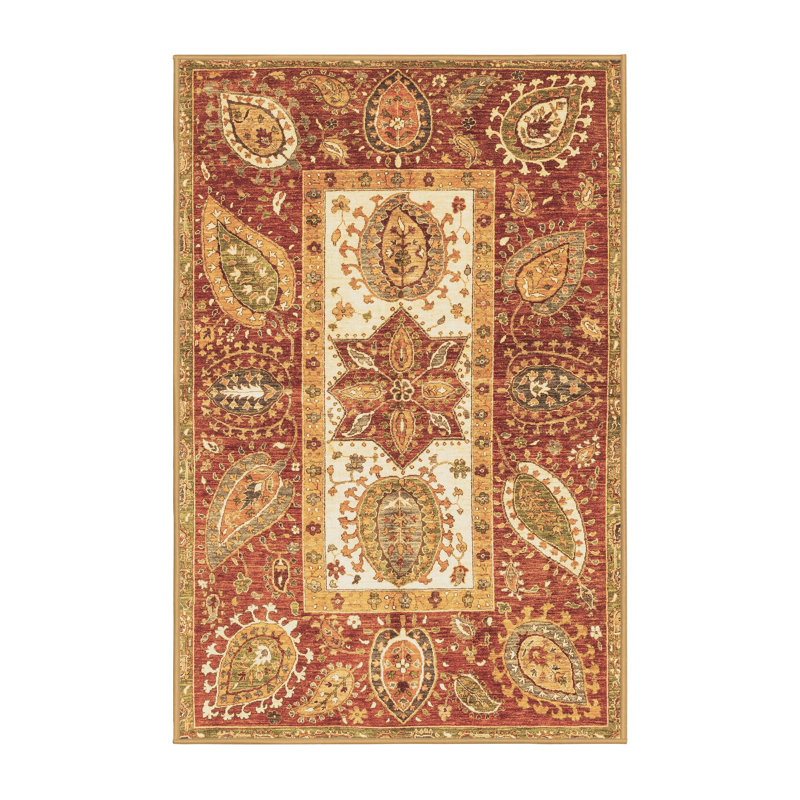 Tapis brun rectangulaire en laine et polyester abstrait tissé à la machine 2 pi x 4 pi Abstract