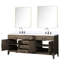 80 po L x P 22 po. Meuble-lavabo double en chêne gris avec comptoir en quartz blanc, robinet et 36 miroirs
