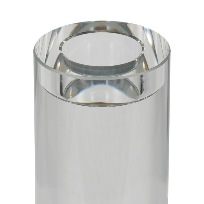 Modern Glass Cylinder Taper Candle Holder for Tabletop Decor - Decorative Sculptural Candlestick Holder for Entryway or Living Room Accent - Silver