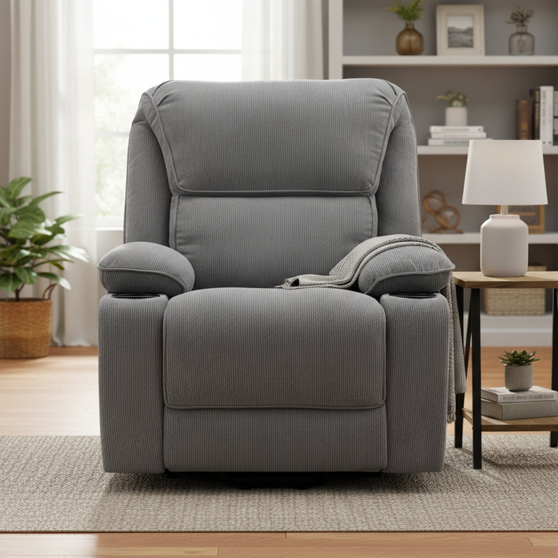 Fauteuil inclinable gris chauffant et chauffant avec massage, se concentrant sur les fonctions d'assistance aux personnes âgées, simple à utiliser, offrant commodité pour les soins à domicile